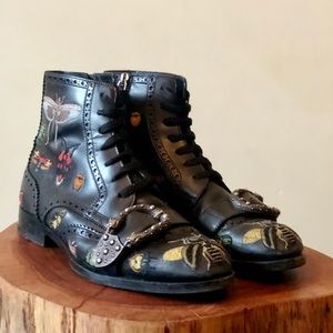 GUCCI Embroidered Leather Insect Boot